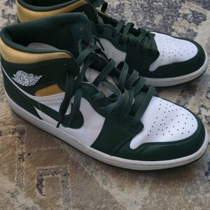 Air Jordan 1 Mid Green White Gold Sneakers